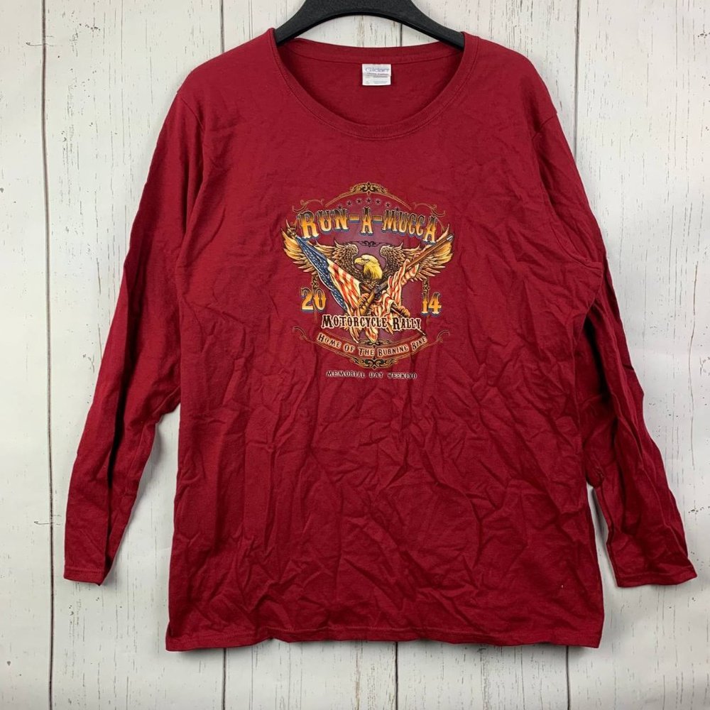 Vintage Motorcycle Rally Run-A-Mucca 2014 XL Gildan Long Sleeve Shirt‎ New Women